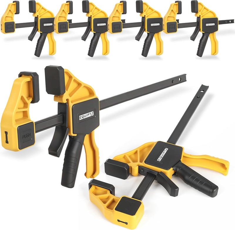 EQUIPTZ 6 Pack Bar Clamps for Woodworking – 2 Pcs 12" & 4 Pcs 6" Quick Grip Clamps Set with 150 lbs Force – Wood Clamps for Gluing, Carpentry, DIY, and Metalworking (Combo Sizes, 6 Pack) - Image 1